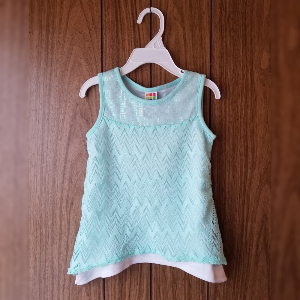 Toddler Girl's Turquoise Sequin Tank Top